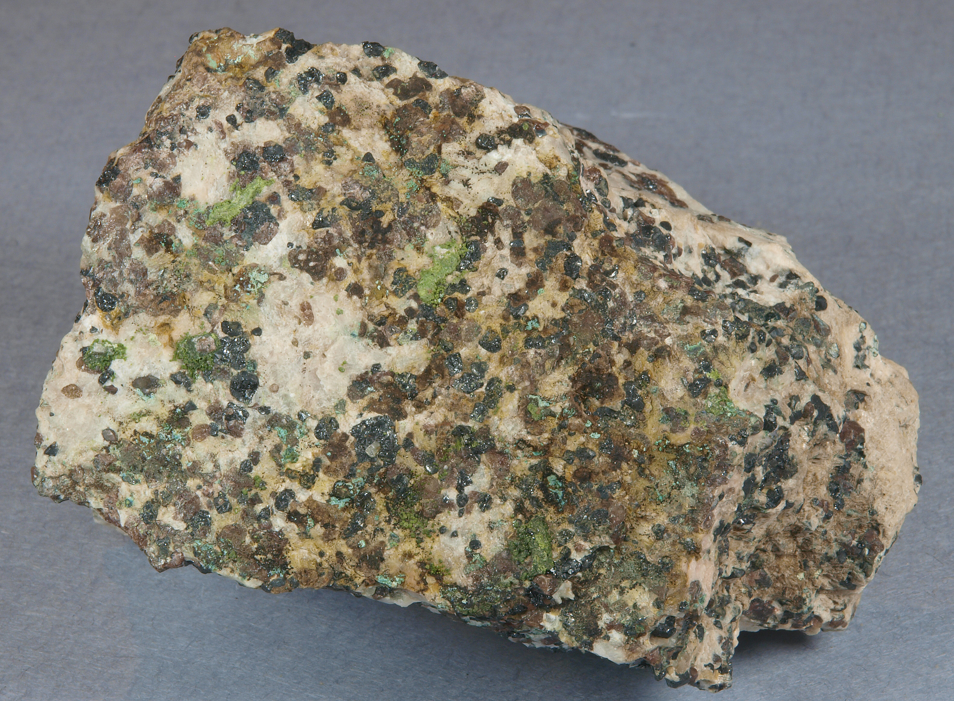 Coatings of green adamite franklinite-willemite-calcite ore,Sterling mine, Ogdensburg