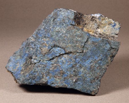 A slickenside (striated fault surface) with an accretionary coating of azurite
