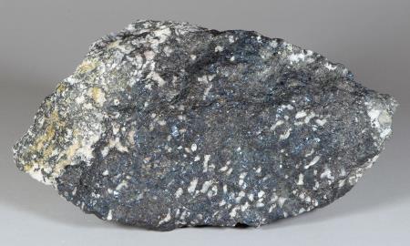 Blue bornite, brown sphalerite, calcite-rich matrix rock, Sterling mine, Ogdensburg NJ