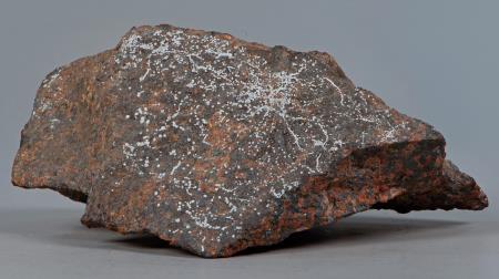 Dypingite in tiny hemispherules, brick-red willemite, franklinite, Sterling mine, Ogdensburg