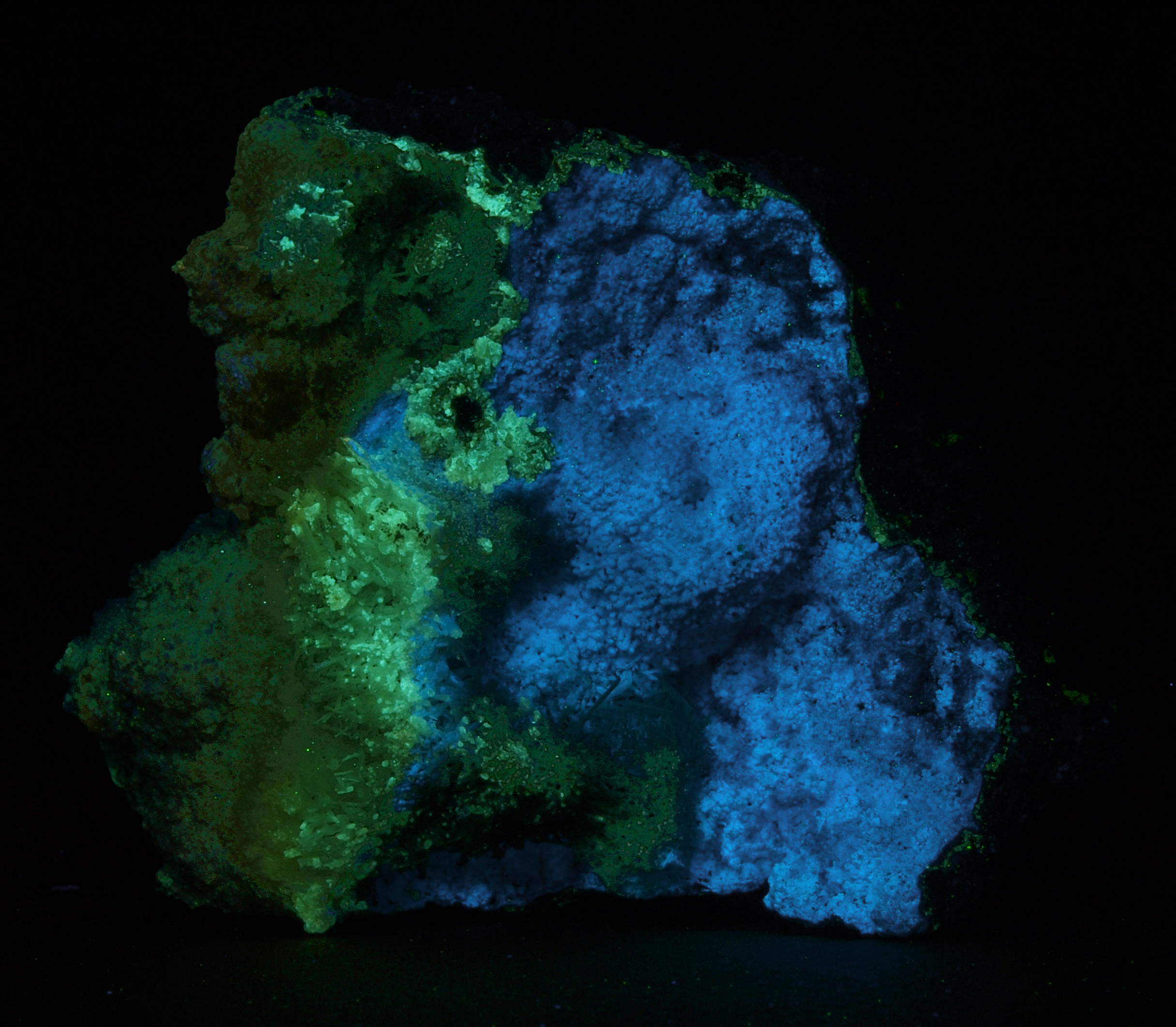 Gypsum associated with Palmerton smelter zincite  under shortwave UV Light