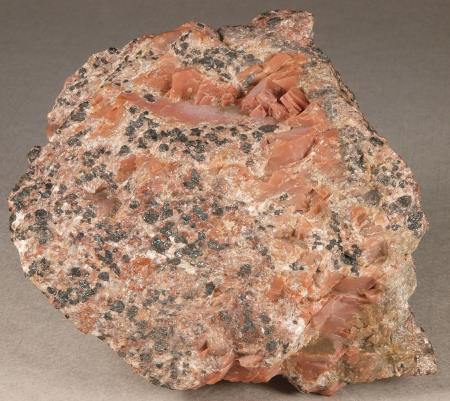 Cherty salmon-colored sussexite in lean franklinite-willemite-calcite ore, Sterling mine, Ogdensburg