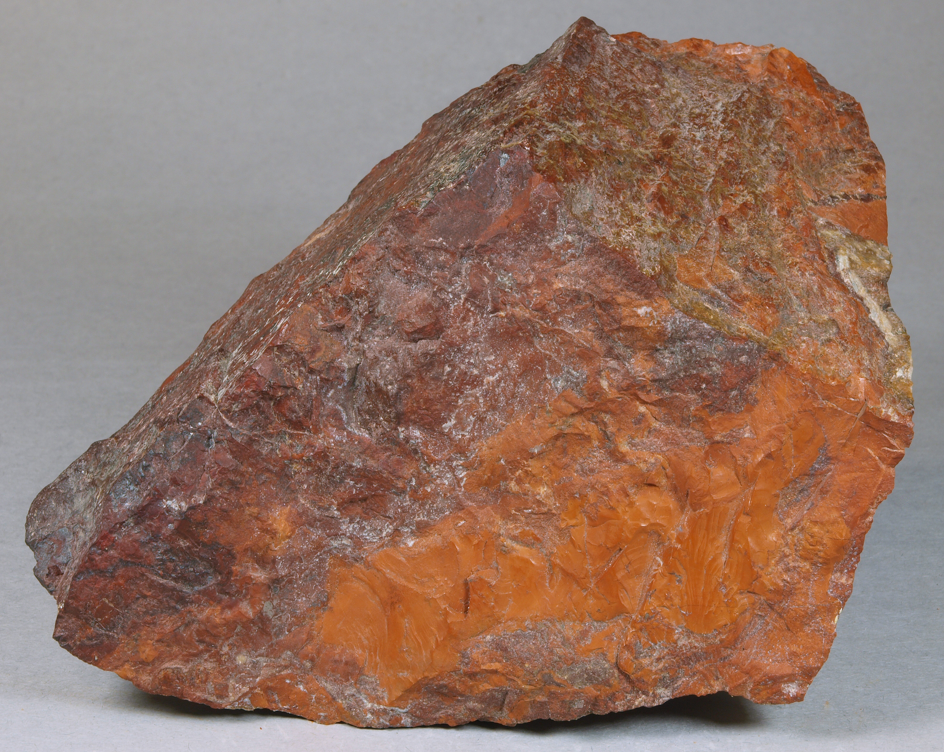 Brick-red to orange sussexite, calcite,  pyrochroite, Sterling mine, Ogdensburg