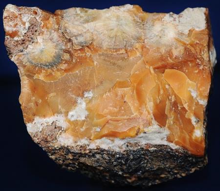 Cherty toffee brown, white and radiating willemite with minor franklinite
