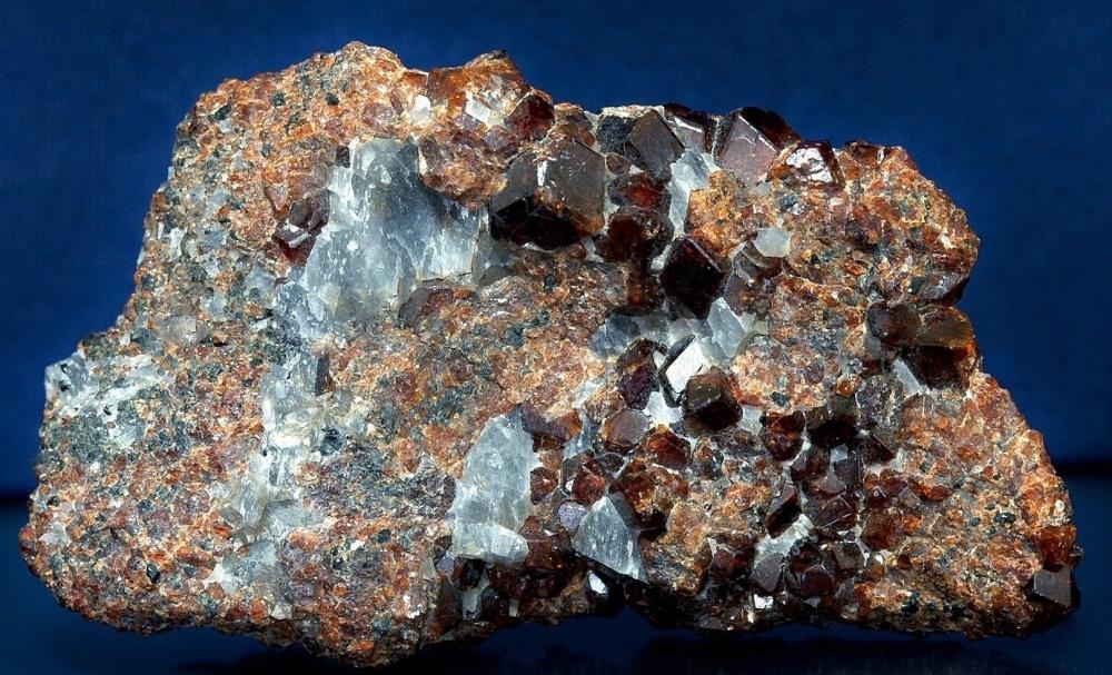 Andradite garnet crystals, calcite and franklinite from Franklin, NJ
