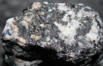 Bornite, calcite, Sterling Hill Mine, Ogdensburg, NJ