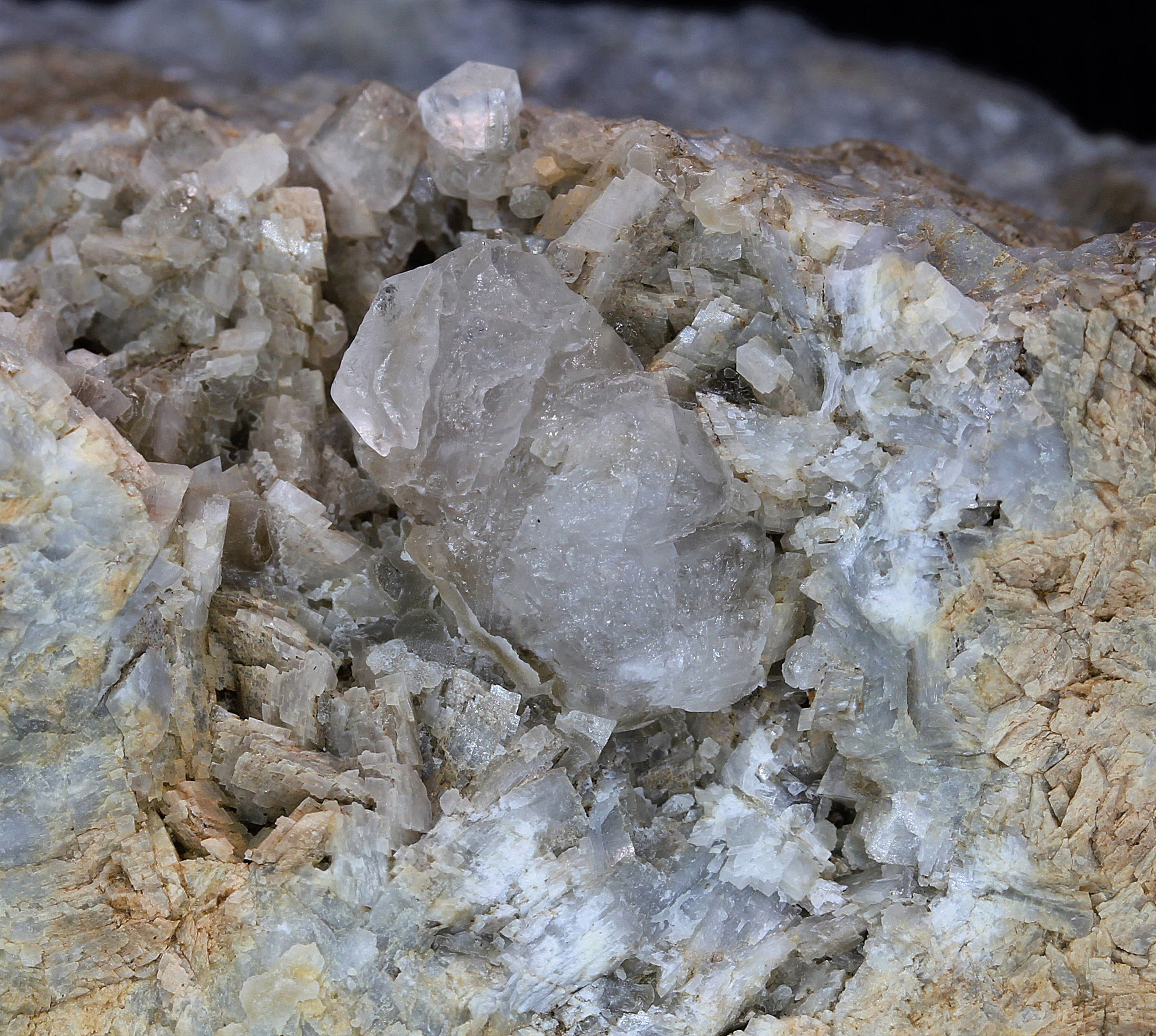 Calcite crystals, dolomite with carbonate coating from the Lang Shaft, Franklin, NJ 