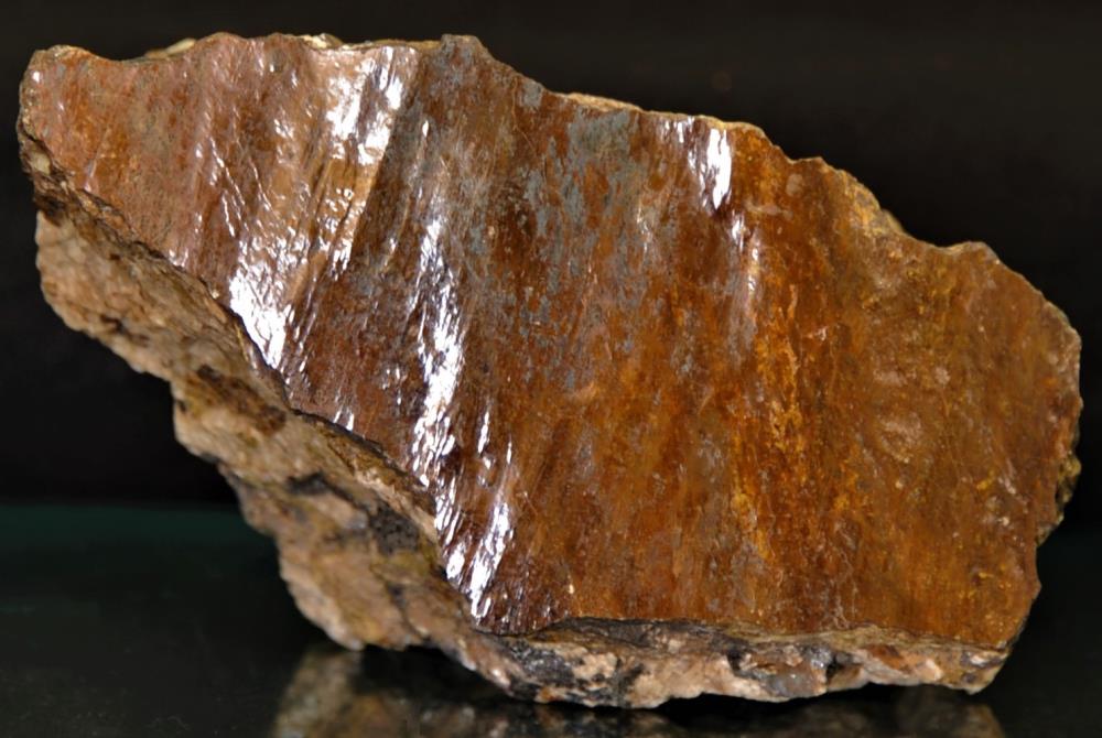 Calcite and franklinite slickenside from the Sterling Hill Mine, Ogdensburg, NJ