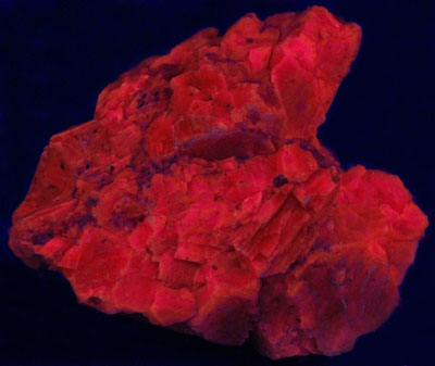 Salmon calcite Sterling Hill Mine, Ogdensburg under shortwave UV Light