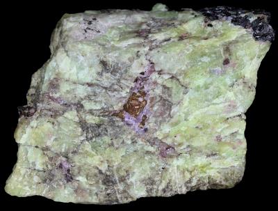 Copper, willemite, franklinite and gemmy hodgkinsonite from Franklin, NJ