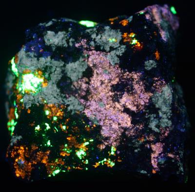 Nasonite, prehnite, clinohedrite, willemite, xonotlite, hancockite, hendricksite, andradite garnet, franklinite under shortwave UV Light