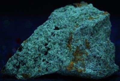 Pargasite, phlogopite and minor graphite from Franklin quarry, Franklin NJ under shortwave UV Light